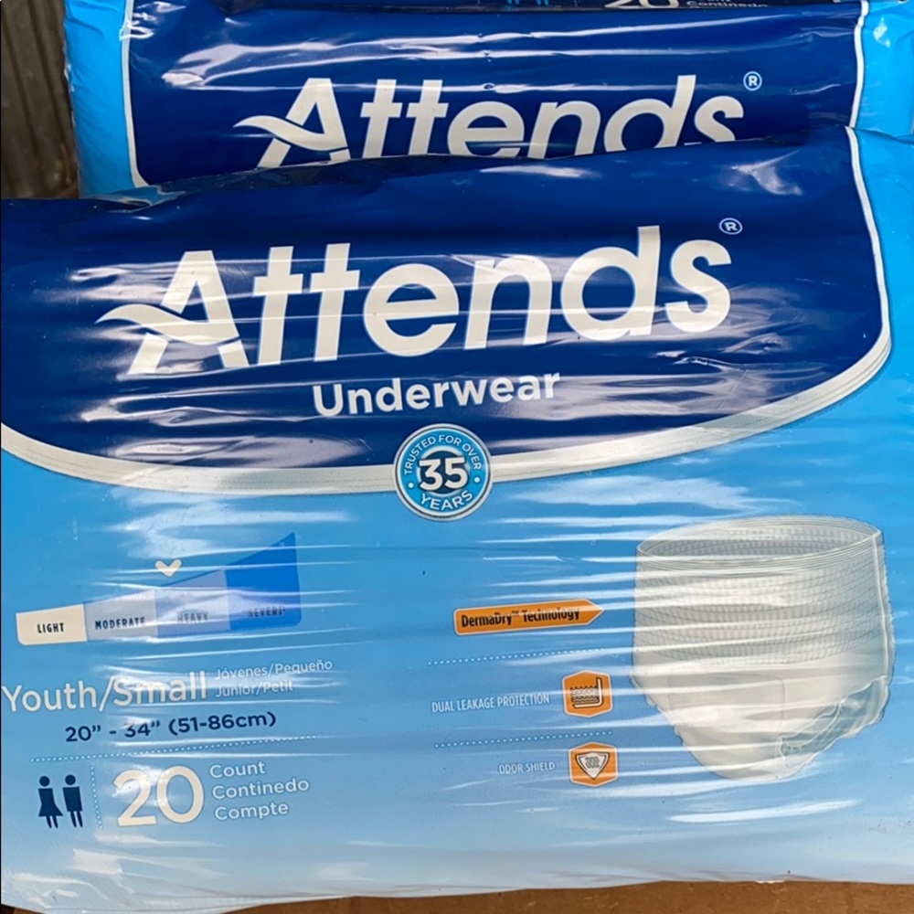 Attends, underwear youth small. 20 count.
